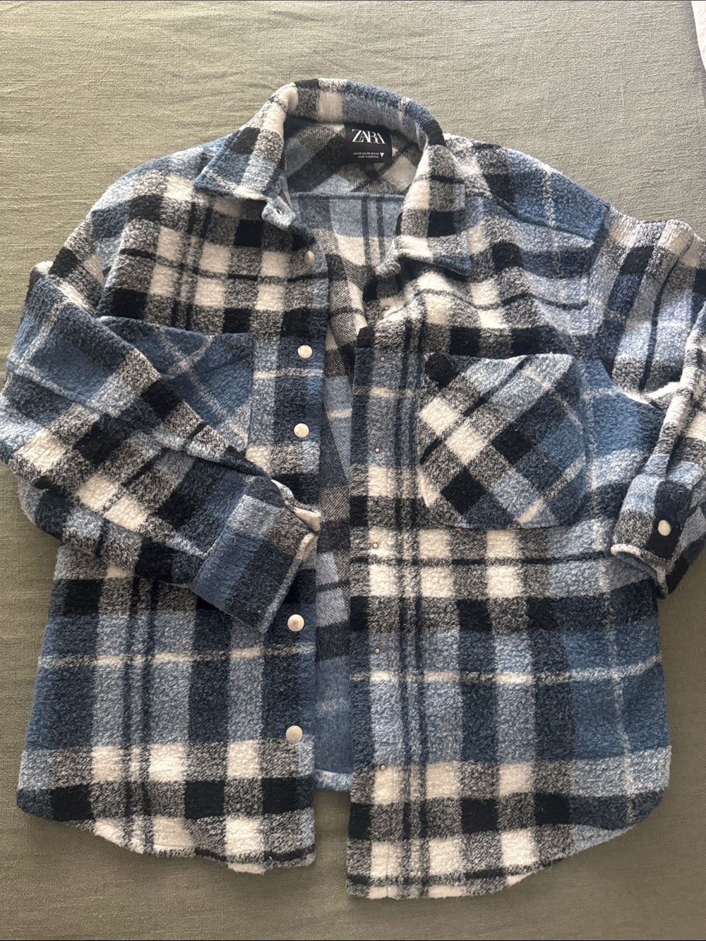 Zara Blue Black and White Plaid Shacket